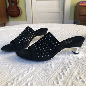 VTG Onex Black Rhinestone Kitten Heel Slip On US 8 EU 39 Italy Y2K Evening